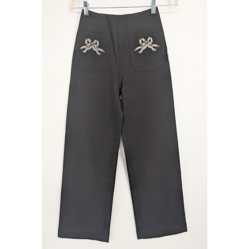 NWT Maeve The Colette Full-Length Embroidered Pocket Pants Sz 25 Black #7A609 - Picture 2 of 12